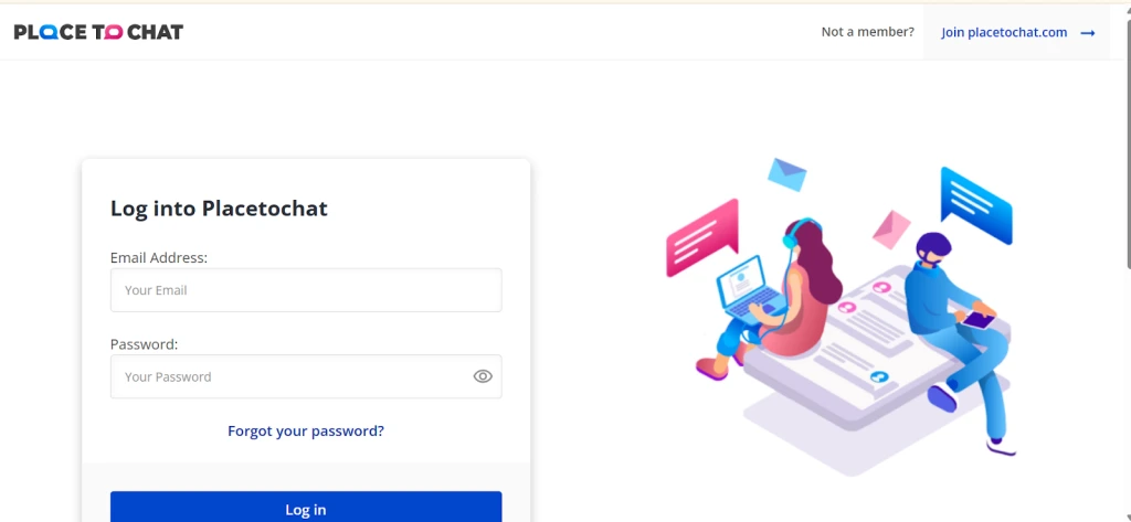 Placetochat login form